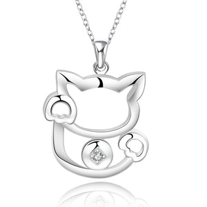 Hot Sale Anime Jewelries for Women Silver Cat Pendant Necklace Nice Crystal Zircon Jewlery Fancy Valentines Gift