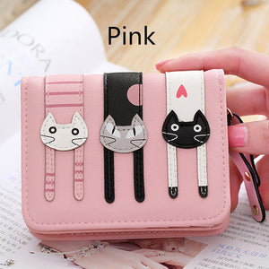 2017 New Women Cute PU Leather Hasp Cartoon Cat Short Wallet Animal Change Purse Card Holder Girls Handbag Free Shipping P361