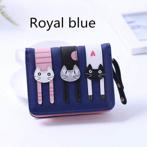 2017 New Women Cute PU Leather Hasp Cartoon Cat Short Wallet Animal Change Purse Card Holder Girls Handbag Free Shipping P361