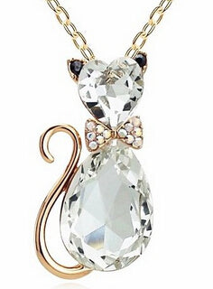 Cat Crystal Pendant  Necklace