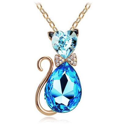 Cat Crystal Pendant  Necklace