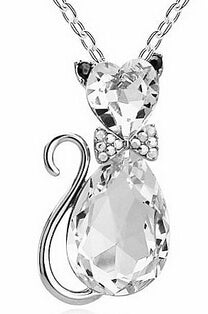 Cat Crystal Pendant  Necklace