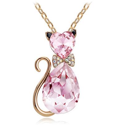 Cat Crystal Pendant  Necklace