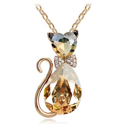 Cat Crystal Pendant  Necklace