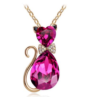 Cat Crystal Pendant  Necklace