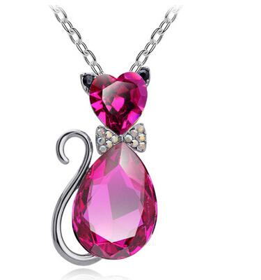 Cat Crystal Pendant  Necklace