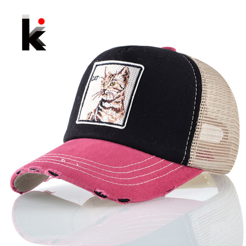 Supper Cool Unisex Hip Hop Hats Patch Cat Snapback Baseball Cap Women Men Breathable Mesh Trucker Gorras Hombre Drake Kpop Bones