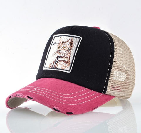 Supper Cool Unisex Hip Hop Hats Patch Cat Snapback Baseball Cap Women Men Breathable Mesh Trucker Gorras Hombre Drake Kpop Bones