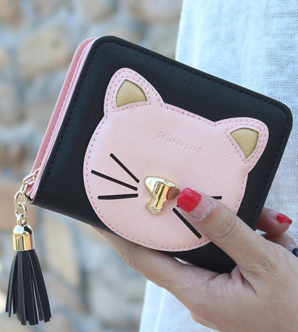 Fashion tassel short cat wallet women zipper coin purse brand designer lady small wallet Female change purse girl card holders