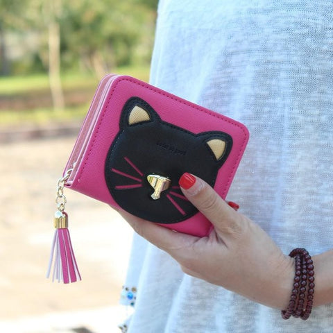 Fashion tassel short cat wallet women zipper coin purse brand designer lady small wallet Female change purse girl card holders