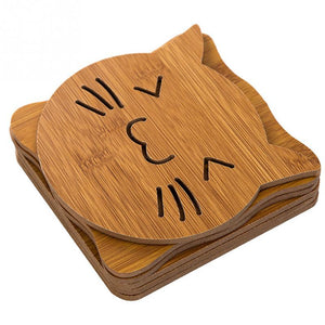 New Vintage Cute Cat Fish Cup Pad Hollow Out Wooden Carved Coasters Tea Coffee Cup Mat Bowl Pad