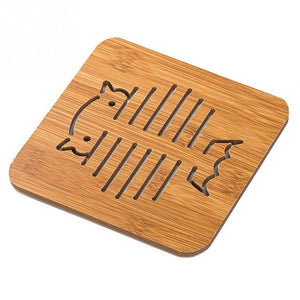 New Vintage Cute Cat Fish Cup Pad Hollow Out Wooden Carved Coasters Tea Coffee Cup Mat Bowl Pad