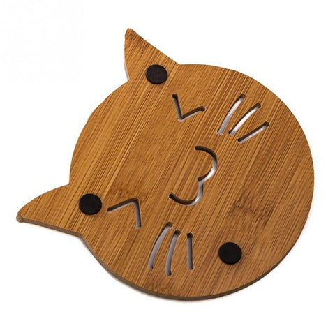 New Vintage Cute Cat Fish Cup Pad Hollow Out Wooden Carved Coasters Tea Coffee Cup Mat Bowl Pad