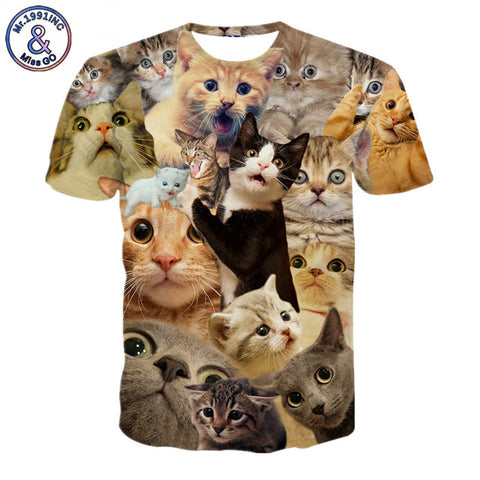 2017 NEW Surprised cats t-shirt fluffy cuddly terrified cat faces awesome t shirt women men 3d summer tee shirt