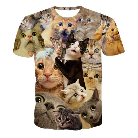 2017 NEW Surprised cats t-shirt fluffy cuddly terrified cat faces awesome t shirt women men 3d summer tee shirt