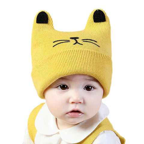 Cartoon Baby Hat with Ears Knitted Girl Boy Baby Beanie Autumn Winter Children Cap 1 PC