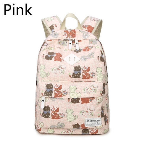 Girls High Capacity Schoolbag - Cat Printed Backpacks