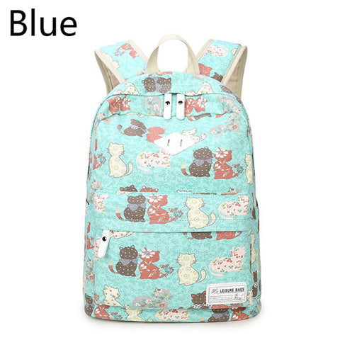 Girls High Capacity Schoolbag - Cat Printed Backpacks