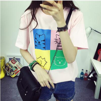 Harajuku New Women's T shirt Kawaii Character Cats Printed Short Sleeve Girl Summer Tee Tops Clothing Drop Shipping