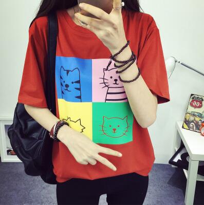 Harajuku New Women's T shirt Kawaii Character Cats Printed Short Sleeve Girl Summer Tee Tops Clothing Drop Shipping