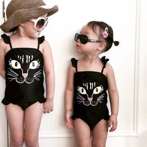 Girls One Piece Cat Print Bikini