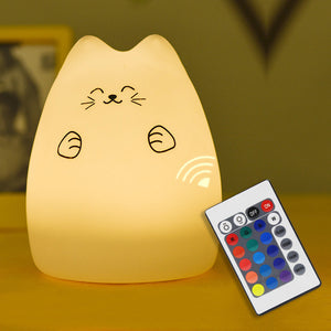 Colorful Cat Silicone LED Night Light - Rechargeable - Touch Sensor Lamp - 2 Modes