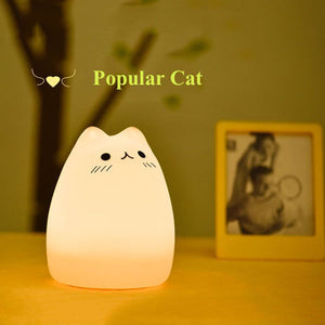 Colorful Cat Silicone LED Night Light - Rechargeable - Touch Sensor Lamp - 2 Modes