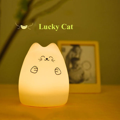 Colorful Cat Silicone LED Night Light - Rechargeable - Touch Sensor Lamp - 2 Modes