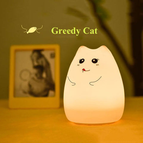 Colorful Cat Silicone LED Night Light - Rechargeable - Touch Sensor Lamp - 2 Modes