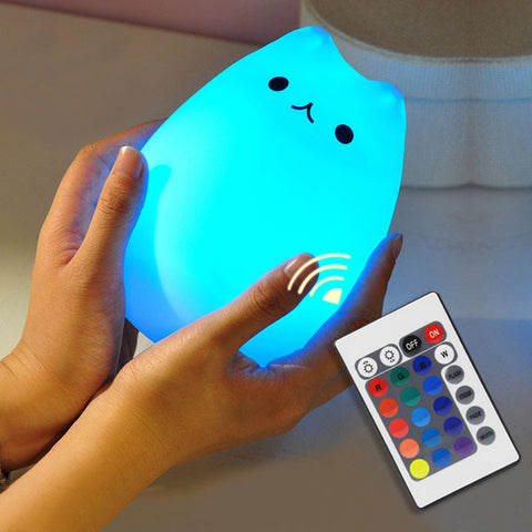 Colorful Cat Silicone LED Night Light - Rechargeable - Touch Sensor Lamp - 2 Modes