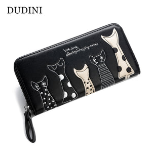 Women Cat Cartoon Wallet Long Creative Female Card Holder Casual Zip Ladies Clutch PU Leather Coin Purse ID Holder