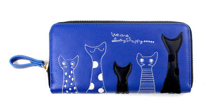 Women Cat Cartoon Wallet Long Creative Female Card Holder Casual Zip Ladies Clutch PU Leather Coin Purse ID Holder