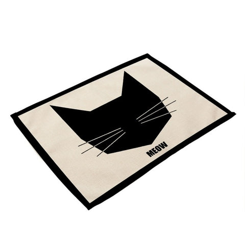 42x32cm Kitchen Accessories Western Food Pad Cartoon Black Cat Pattern Linen Insulation Wearable Cups Pad