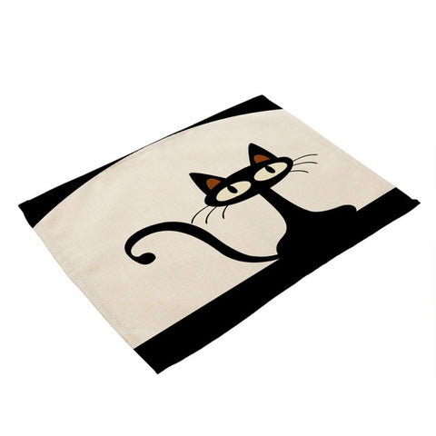 42x32cm Kitchen Accessories Western Food Pad Cartoon Black Cat Pattern Linen Insulation Wearable Cups Pad