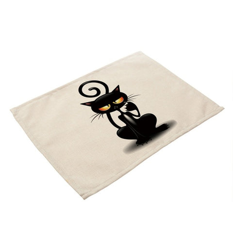 42x32cm Kitchen Accessories Western Food Pad Cartoon Black Cat Pattern Linen Insulation Wearable Cups Pad