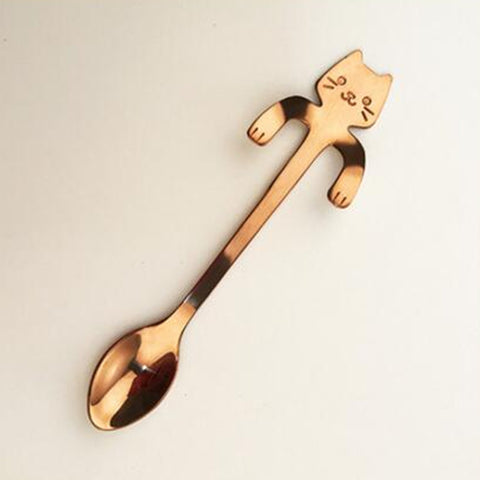 1pc Stainless Steel Coffee TeaSpoon With Cat Long Handle Spoons