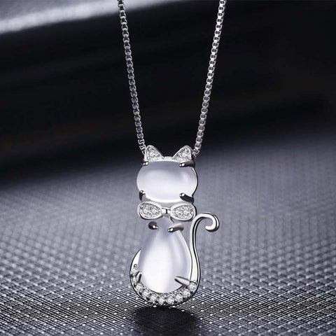 Cute Pink Kitty Cat Pendants Charms Bowknot Crystal Necklace Love statement Necklace for Women Lady Jewelry Kolye collier femme