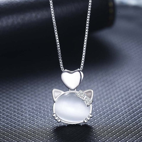 Cute Pink Kitty Cat Pendants Charms Bowknot Crystal Necklace Love statement Necklace for Women Lady Jewelry Kolye collier femme