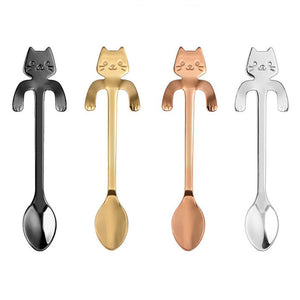 1pc Stainless Steel Coffee TeaSpoon With Cat Long Handle Spoons