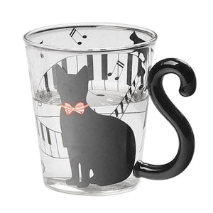 AIMA 1x Lovely Cat Glass Mug Tea Milk Coffee Cup with Tail Handle New