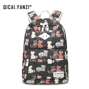 Girls High Capacity Schoolbag - Cat Printed Backpacks