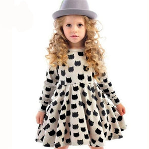 Girls Black Long Sleeved Cat Dress