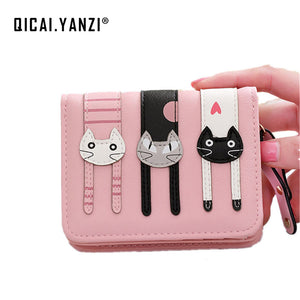 2017 New Women Cute PU Leather Hasp Cartoon Cat Short Wallet Animal Change Purse Card Holder Girls Handbag Free Shipping P361